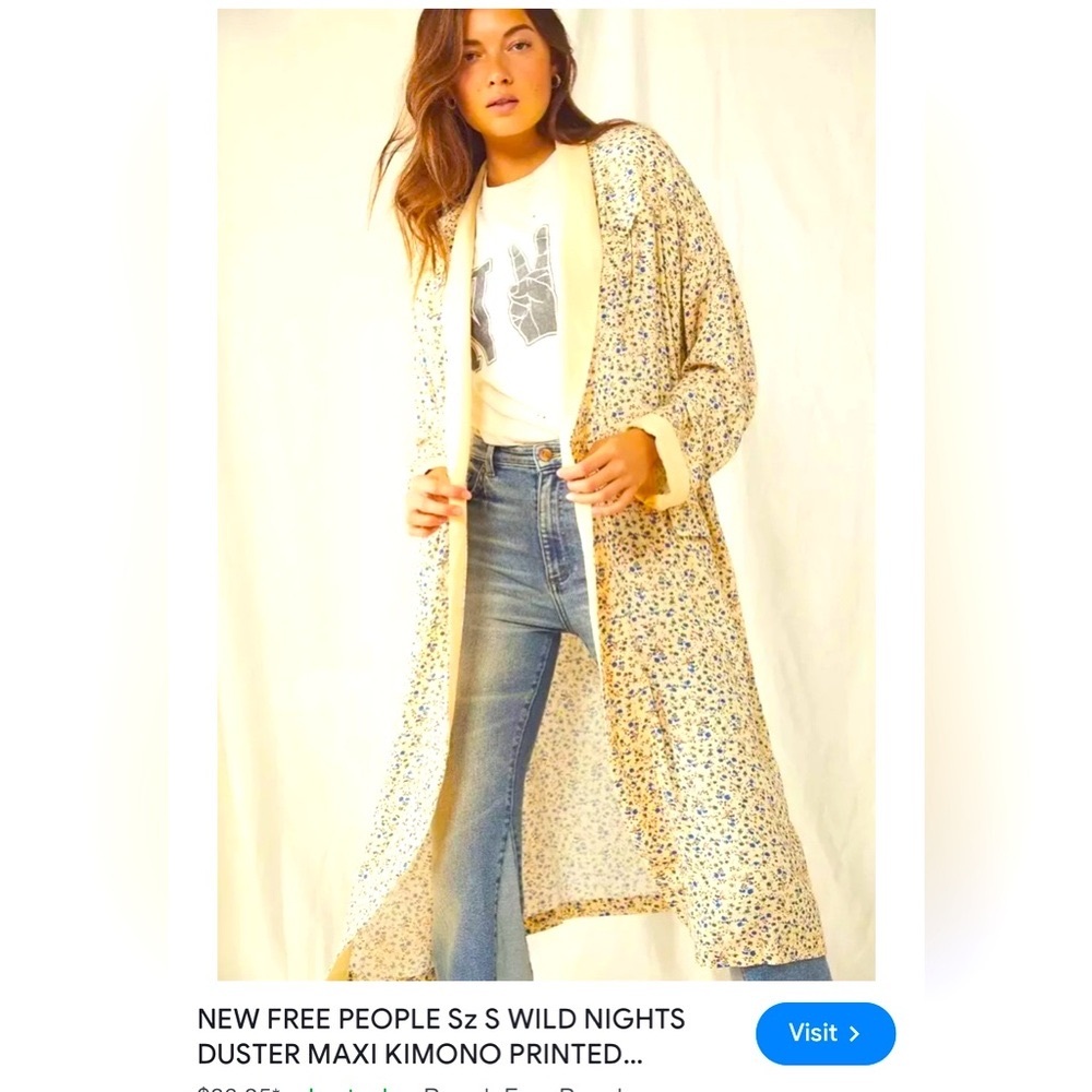 NEW FREE PEOPLE SZ XS WILD NIGHTS
DUSTER MAXI KIMONO PRINTED Xs